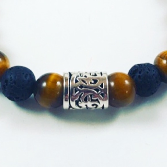 Men or women tiger eye lava rock silver charm - Picture 3 of 8